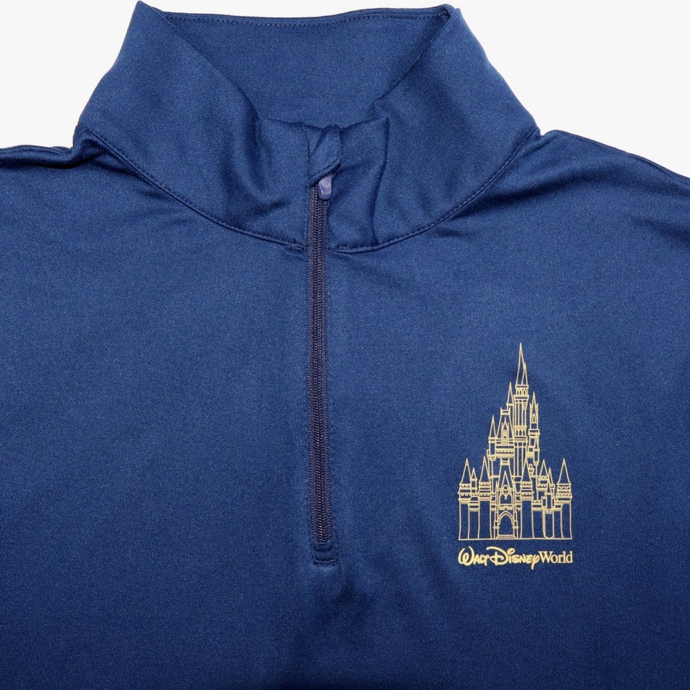 Disney Walt Disney World Navy Blue Quarter Zip‎ Pullover Castle Logo Small